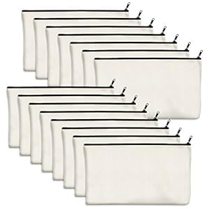 15 Pack Blank Cotton Canvas DIY Craft Zipper Bags Pouches Pencil Case for Makeup Cosmetic Toiletry Stationary Storage (off white, 8.3” x 4.7”)