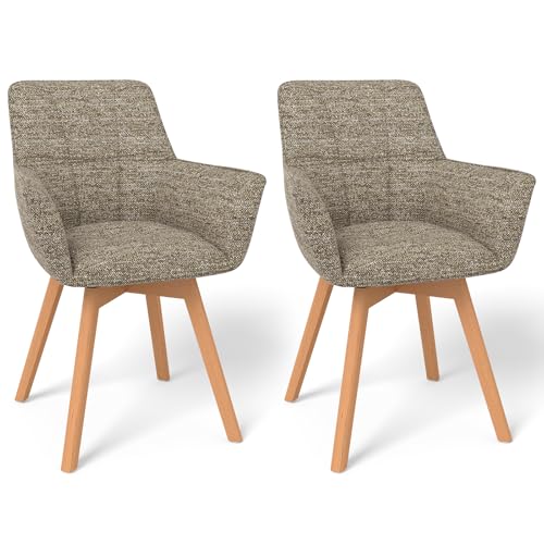WAFTING Lot de 2 Chaises de Salle à Manger Pivotantes 360°, Chaises Tournantes avec Accoudoirs et Pieds en Bois, Tissu en Coton, pour Salle à Manger,...
