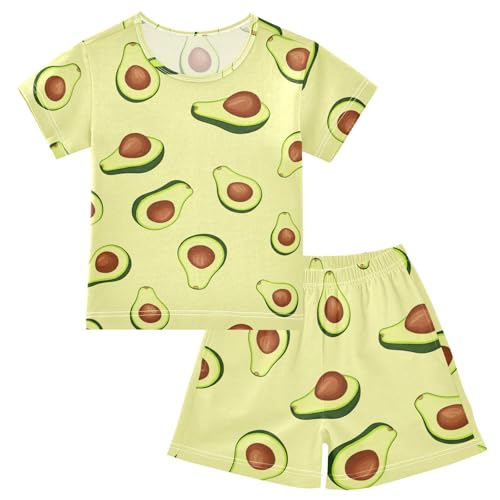 Cartoon Avocado Yellow Pajama Set Short Sleeve Pajamas Shorts Sets Cotton PJS 2 Piece Clothes Set 5Y