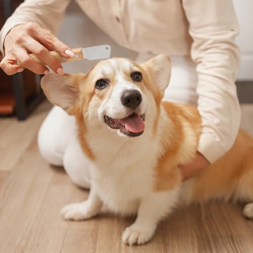 Trimmmesser Hund 2-Teiliger - Satz Haustier Hundetrimmer & Unterwollkamm mit Holzgriff für Rauhaardackel & Katzenpflege - Sicheres Fellpflege mit Spielball für Haustierpflege & Unterhaltung