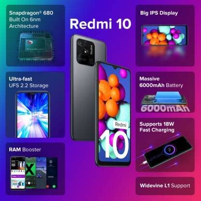 Image of Redmi 10 (Midnight Black, 6GB RAM, 128GB Storage)