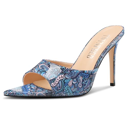 Image of TNYNFBEB Womens Stiletto High Peep Open Pointed Toe Sandals Mules Shoes Slip-on Slingback Office Party Dress Patent Leather Summer 3.9 Inches Heels