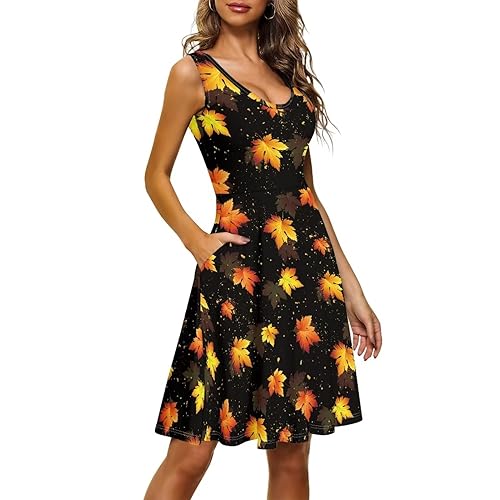 TOADDITDO Summer Sleeveless Tank Dresses Casual Floral Round Neck A-Line Tunic Dress Beach Party Mini Sundress with Pockets2