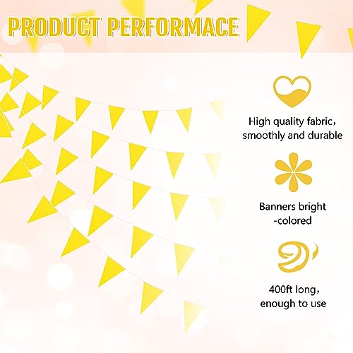 Image of Preboun 400 ft Solid Pennant Banner Flags 240 Pcs String Hanging DIY Triangle Bunting Bulk Garland for Grand Opening Carnival Birthday Party Decoration Outdoor(Yellow)
