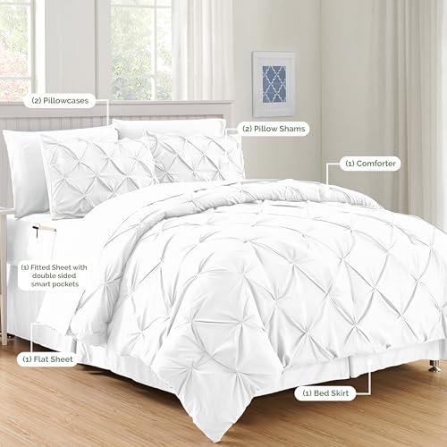 Elegant-Comfort-8-Piece-Pinch-Pleated-Comforter-Set-All-Season-Complete-Bed-in-a-Bag-Includes-4pc-Smart-Sheet-Set-Bed-Skirt-Comforter-Matching-Pillowcases-and-Shams-FullQueen-White