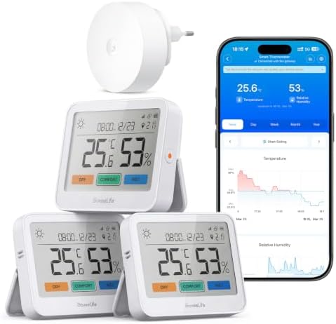 GoveeLife WLAN Thermometer Hygrometer Innen, 5-in-1 Wetterstation Funk | mit Benachrichtigungsalarm, Taupunkt/VPD/Wettervorhersage Großes LCD Display, für Schlafzimmer, keller, Gew