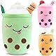 Tutukyle Bubble Tea Plüschtier Kuscheltier Plüschkissen Spielzeug Bubble Tea Kuscheltier Pearl Milk Tea Kuschelkissen Cartoon Plüsch Rückenkissen Geschenk für Kinder Mädchen Erwachsene (Grün, 35cm)