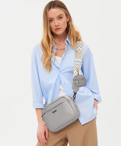 GASSDA Umhängetasche Damen PU Leder Crossbody Bag Handtasche Damen Kleine Taschen mit Abnehmbarem Schultergurt (Grau)
