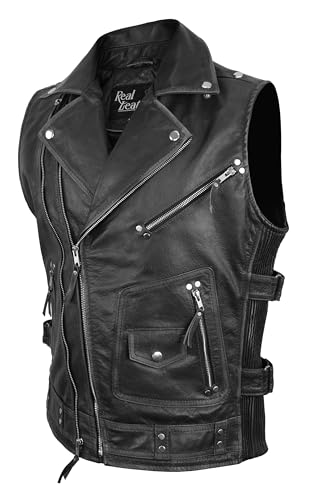 Image of Motorcycle Leather Vest For Men - Tactical Combat Military Style Sleeveless Biker Club Riding Outdoor Waistcoats