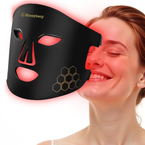 HONEYBERG Red Light Therapy for Face – LED Face Mask with 4 Modes, Near-Infrared 850nm Light, Portable Red Light Therapy Mask for Face Rejuvenation, Anti-Aging, and Skin Healing at Home