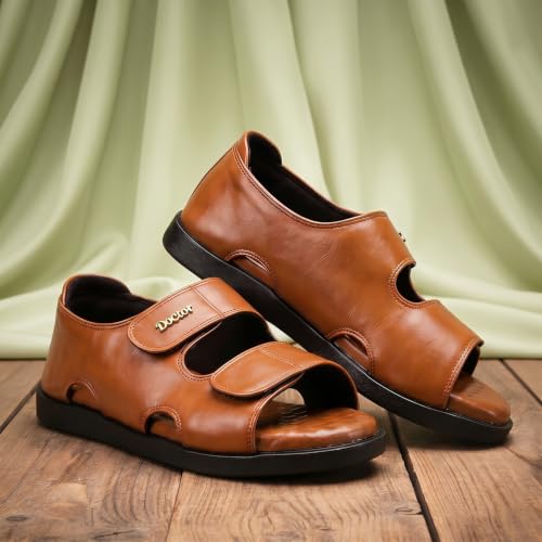 Image of DOCTOR EXTRA SOFT Orthopedic Diabetic Comfortable Dr Sole Footwear Daily Use Casual Wear Stylish Black Cushioned Adjustable Strap Sandals for Men's-Gents &Boy's L-10