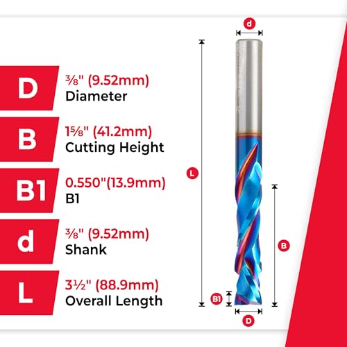Image of Amana Tool Spektra Extreme Tool Life Solid Carbide CNC Compression Spiral Router Bit, 46179-K, 3 /8 D x 1-5 /8 CH x 3 /8 Shank x 3-1 /2 Inch Long 2 Flute