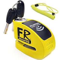 Candado De Alta Seguridad Con Alarma FR SECURITE FR410Y Candado Moto Disco Homologado SRA, ON/OFF Alarma 120dB Opcional, Doble Cierre ø10mm, Cerradura Alta Seguridad Antirrobo Motocicleta Pinza Rueda Scooter, Bicicleta Eléctrica