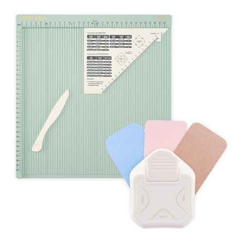Vaessen Creative Tablero de Puntuación Score Easy 30,5 x 30,5 cm y Perforadora de Esquinas 3 en 1 (4, 7, 10 mm) – Kit Scrapbooking con Base para Marcar y Troqueladora para Manualidades, Tarjetas y DIY