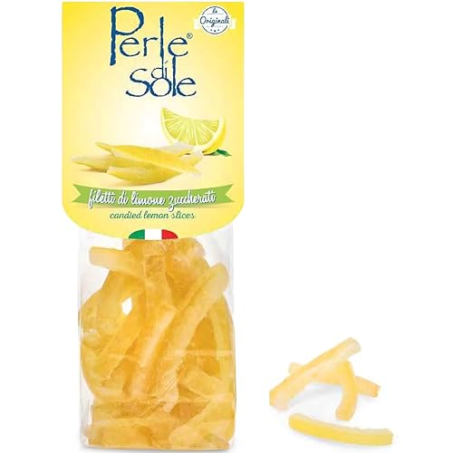 Perle di Sole Candied Lemon Peels Sugar Coated - Italian Candied Lemon Peel for Baking and Snacking - Made in Italy (3.5 oz | 100 g)