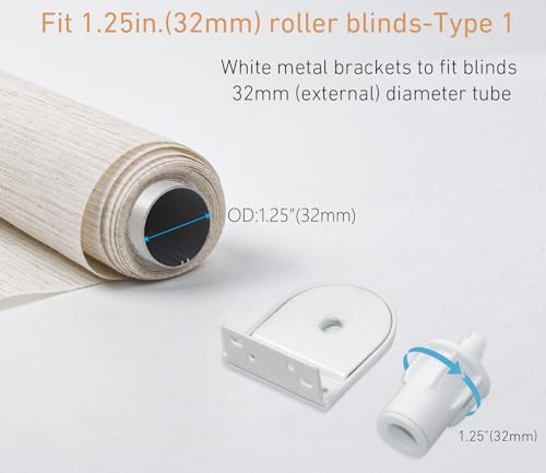 Rollerhouse 32mm Roller Blind Repair Kit, Mount Window Shade Brackets, Curtain Roller Blind Accessories for Electric Blinds with 1 1/4" Tube, 1 Pair, White - Thumbnail 3
