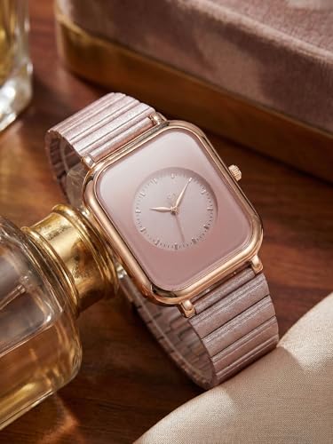 Image of Premium Rose Gold Square Analog Watch for Women & Girls | Stylish Stainless Steel Strap | Elegant Heart Second Hand | Trendy Ladies Wrist Watch under 500 | Square Case Design | Perfect for Casual | Affordable Fashion Watch for Girls