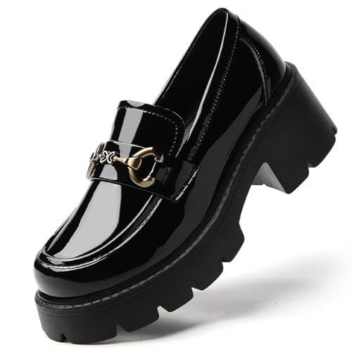 Image of Platform Loafers for Women Comfort Womens Loafers Chunky Heel Penny Loafer Heels Business Casual Comfortable Dressy Slip Ons Work Office Women's Shoes