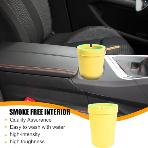 Image of Mandark Car Ashtray, 2PCS Glow In The Dark Smokeless Self-Extinguishing Vehicle Cigarette Trash Can, Smellproof Portable Automotive Ash Holder Organizer, Universal for Truck Home Office (Yellow)