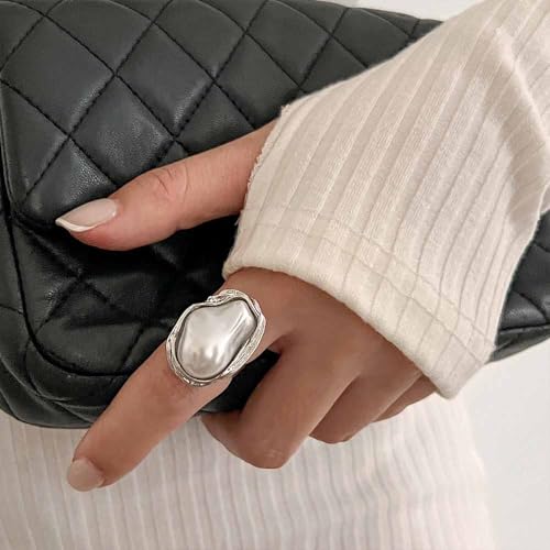 Vintage Chunky Baroque Pearl Ring for Women Trendy Stacking Promise Pearls Rings Gold Statement Pearl Finger Ring Anniversary Jewelry Accessories4