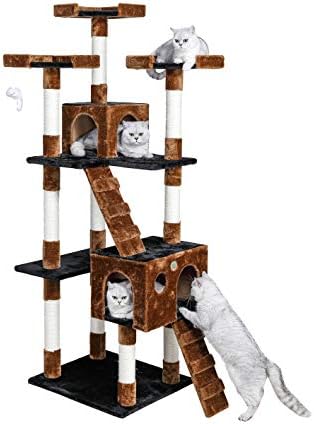 Go Pet Club 72" Tall Extra Large Cat Tree Kitty Tower Condo Cat House for Large Indoor Cats Play Scratch Hide Climb Activity Furniture with Toy, Brown/Black