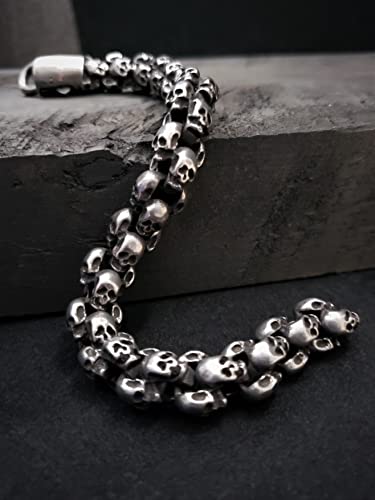 Birch & Bliss Men's Vintage Gothic Skull Link Stainless Steel Chain Bracelet In Metal Gift Box - Heavy-Duty Wrist Gear - Blackstatic Collection - Graduation - Father's Day Gift | Gifts For Men #TOP4