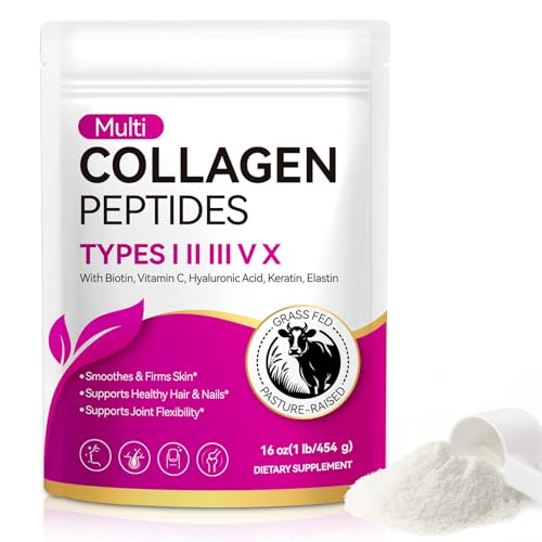 Multi Collagen Peptides Powder, 16 oz – Type I, II,
