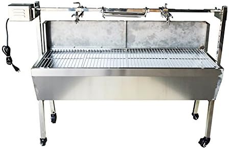 Asador de barbacoa de 35 pulgadas, asador de acero inoxidable, parrilla de carbón con cubierta trasera, kit de asador de cordero giratorio