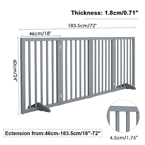 The Fellie Absperrgitter Hund, Freistehendes Schutzgitter mit Füßen, Kindergitter Klappbar, Holz Hundegitter Treppe, Treppenschutzgitter ohne Bohren, Absperrgitter für Häuser, Türöffnungen,H60cm,Grau