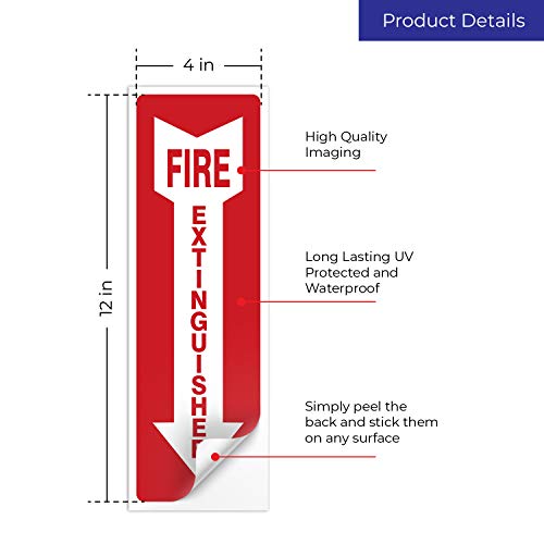 (3 Pack) Fire Extinguisher Sign, Fire Extinguisher Stickers, 4x12 Inches, 4 Mil Vinyl Self Adhesive Durable Decal Stickers, Long Lasting, Weatherproof and UV Protected, Made in USA by Sigo Signs