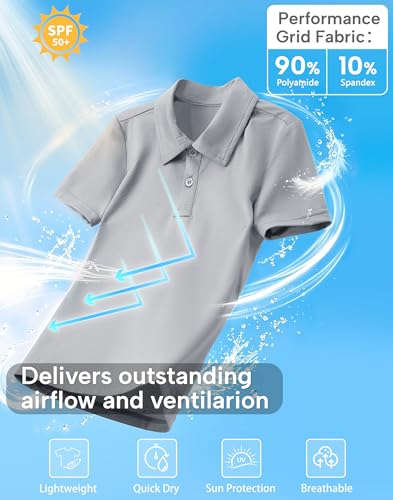 Image of MIVEI Kids' Performance School Uniform Polo Shirt Breathable UPF50+ | Youth Boys Girls Short Sleeve Golf Collared Shirts Grid Dry Fit Wrinkle Free Stretch Lightweight Cool Athletic Button Dress