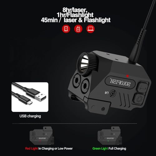 Image of SOLOFISH 500lm Pistol Light and Purple /Infrared (IR) /Green Blue Beam Combo, Rechargeable Aluminum Weapon Light and Beams for Guns with a Rail