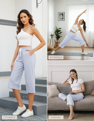 Image of SPECIALMAGIC Women Capri Pants Cotton Yoga Wide Leg Pajama Pants Capris Sweatpants Sports