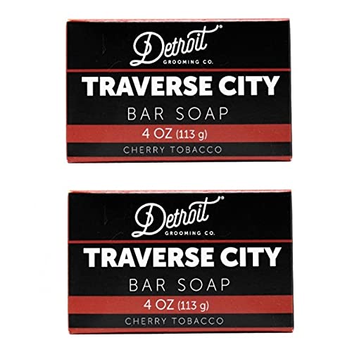 Detroit Grooming Co. Bar Soap - Traverse City - Refreshing Cherry Tobacco Scented, Moisturizing Full Body Soap for Men - Natural Oils and Ingredients Heal and Protect Skin and Hair (4oz, Pack of 2)