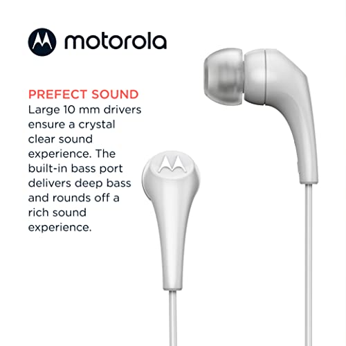 Image of Motorola Wired Earbuds with Microphone - Earbuds 2-S Corded in-Ear Headphones, Control Button for Calls /Music, Comfortable Lightweight Silicone Ear Buds, Clear Bass Sound, Noise Isolation - White