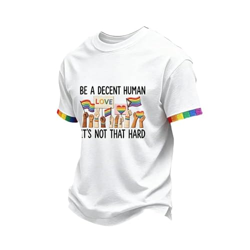 Image of Men's Retro Be A Decent Human,It's Not that Hard Love LGBTQ Print Shirt LGBTQ Gay Pride Month Rainbow Tee (White, M)