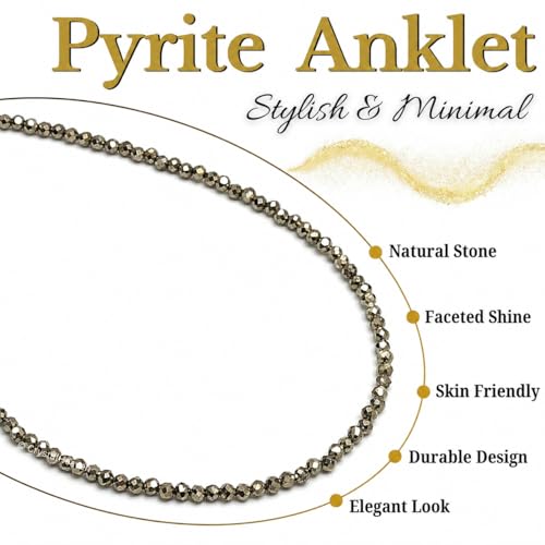Image of Certified Pyrite Anklet for Women - Money Magnet Raw Pyrite Anklet Jewelry, Handcrafted Healing Crystal Anklet with Natural Stone Energy - Adjustable Size, Gift for Women Meditation and Balance