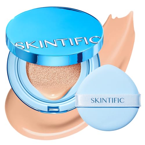 Image of SKINTIFIC Velvet Matte Cushion Foundation Blue #03 Petal | Full coverage matte finish, one-swipe flawless, oil control, long-lasting pore-blurring pressed powder for oily skin.