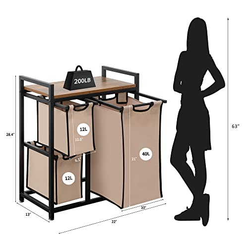 Suntage Laundry Basket Organizer, Hampers For Laundry 3 Compartments, Laundry Hamper With 3 Sliding Laundry Sorter Bags, Top Storage Shelf, And Metal Frame #TOP6