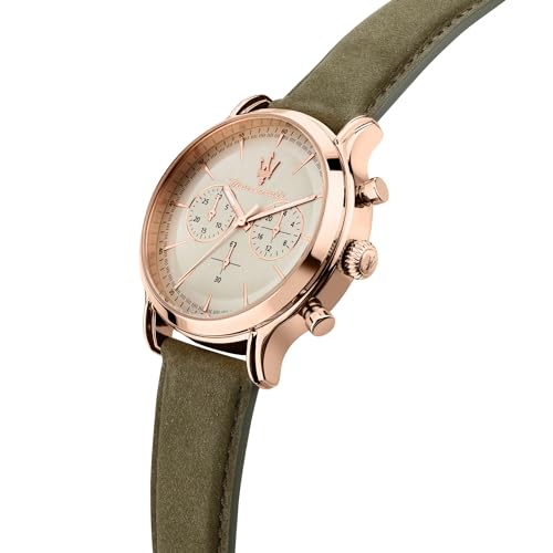 Image of Maserati Classic Men's Luxury Watch, Stainless Steel Case, Quartz Movement, Leather Strap, 100M Water Resistant Timepiece, Beige Dial, 2 Years Warranty - R8871633007