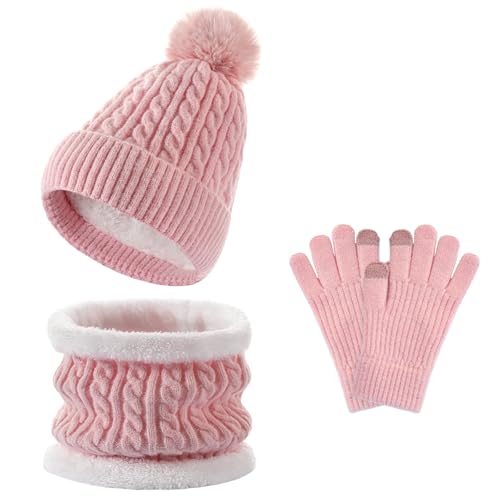 Clothclose ETTZ Kids Winter Hat Gloves Scarf Set Pink 2025