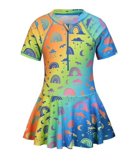 Image of Girls One Piece Swimsuits Short Sleeve Swim Dress for Girls Hawaiian Skirted Bathing Suit Summer Swimwear 3-16 Years