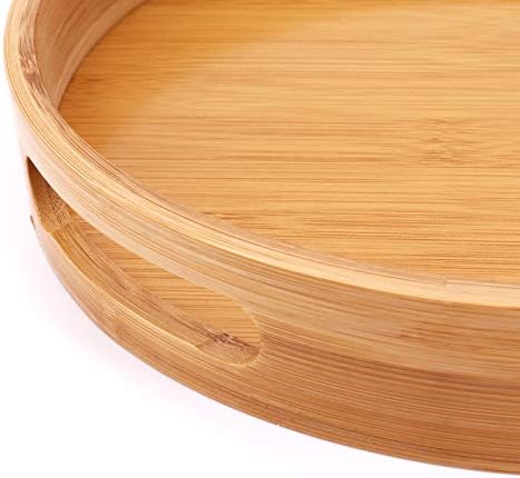 Bamboo Serving Tray, Round Serving Tray with Handles, Breakfast Dinner Tray Serving Platters for Coffee Wine Coffee Tea Fruit Meals (Small-25x25cm)
