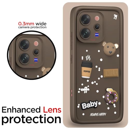Image of Bintage Back Cover Compatible for Vivo V70 5G | Cute 3D Taddy Ball Bear Milk Cake Coffee Silicon Case Full Body & Camera Protection - Brown