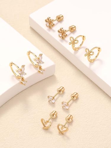 Hypoallergenic Earrings for Girls Surgical Stainless Steel Kids Jewelry for Teens Women Toddler Cute Screw Back Earring Sets4