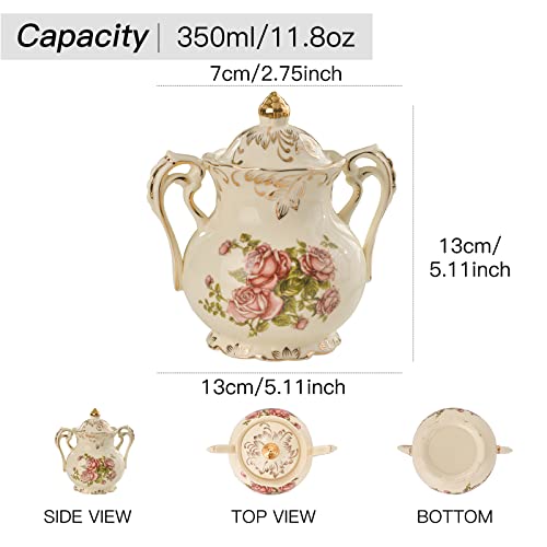 Yolife Ceramic Sugar And Creamer Set, Vintage Pink Rose Floarl Golden Leaves Edge Porlcelain Pitcher Creamer Sugar Bowl With Lid #TOP1