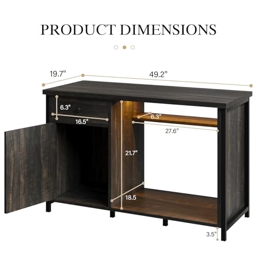 4ever2buy 55-75 Gallon Fish Tank Stand with Power Outlets, LED Light, Heavy Duty Aquarium Stand with Cabinet for Fish Tank Accessories Storage, for Turtle Tank, Reptile Terrarium, 1100LBS, Oak