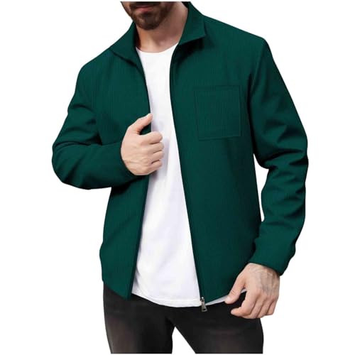 Mens Full Zip Up Jackets Waffle Solid Color Long Sleeve Lapel Collar Coats Fall Casual Lightwieght Jacket with Pocket