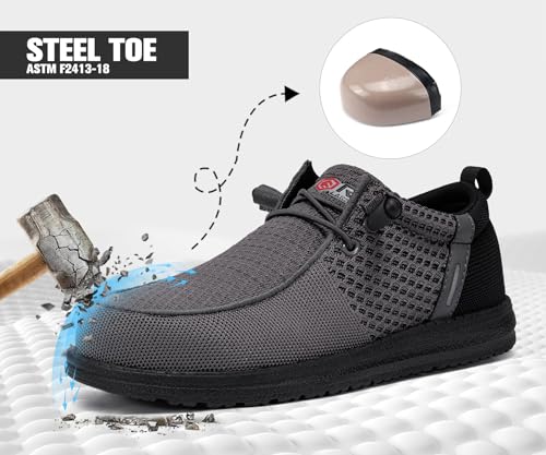 Image of LARNMERN Slip On Steel Toe Shoes Men Loafers Work Safety Tennis Sneakers | Lightweight, Comfortable, Walking, Wide, Hands Free, Lounging, House, Mechanic, Construction, Casual, Dress, Office, 0utdoor