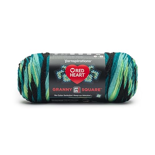 Image of Red Heart All in One Granny Square Black- Cyber Leaf Yarn - 250g /8.8oz - 100% Acrylic - #4 Worsted (Medium) - 381m /417Yards - for Knitting, Crochet and Amigurumi, 3 Count (Pack of 8)